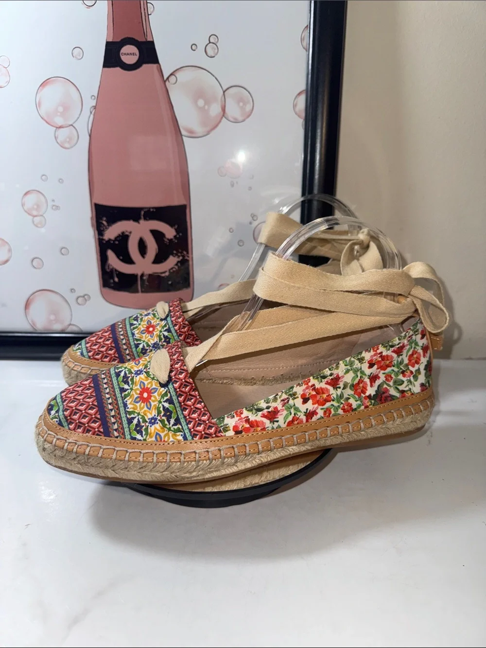 NWOT Antonio Melani Luluna Ankle Wrap Floral Multicolor Espadrille Flats Size 9M